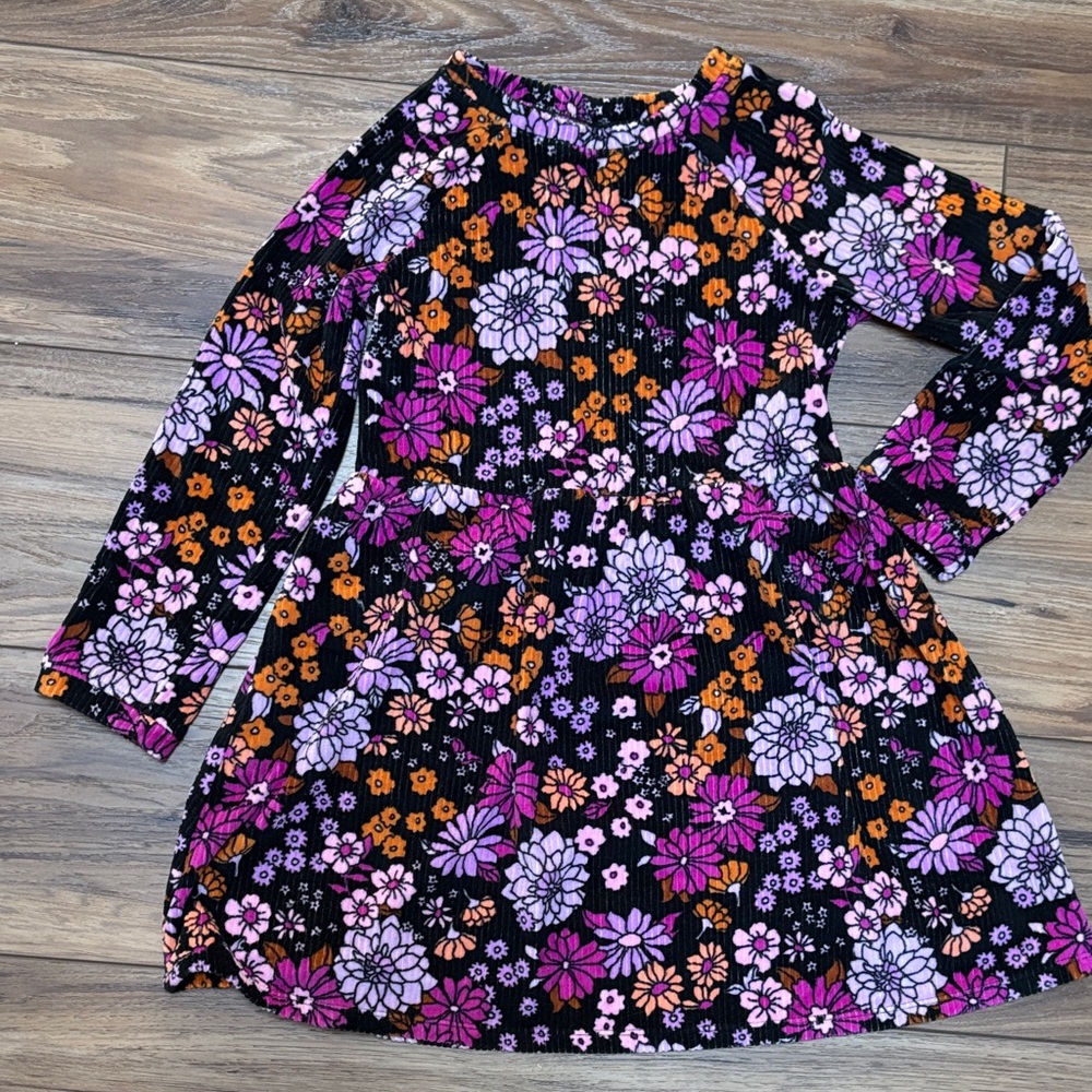 Floral Ribbed Velvet Dress